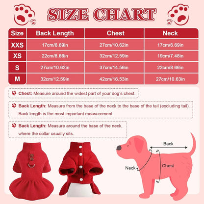 Small Dog Fleece Sweater Dress with Skirt & D-Ring Winter Puppy Outfit