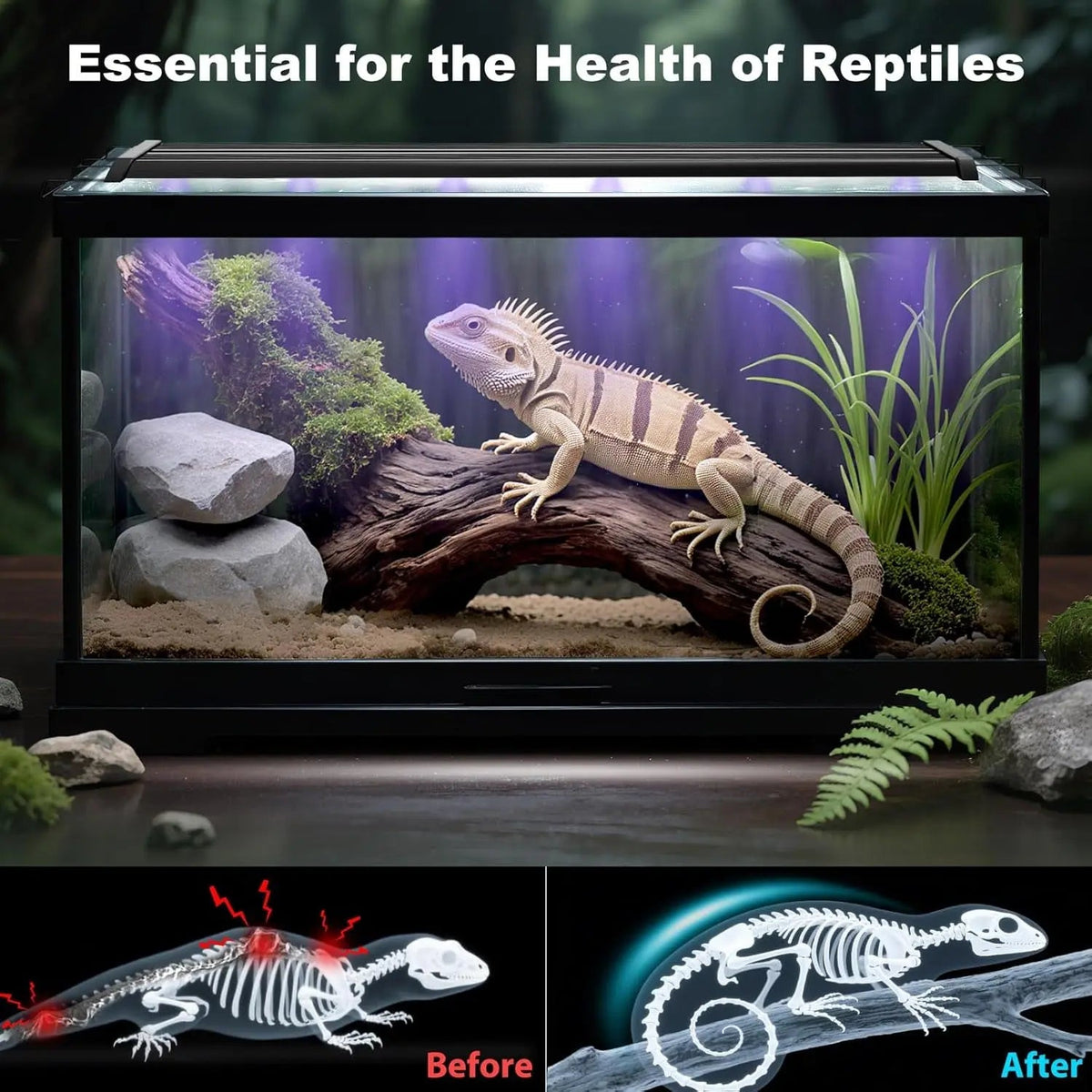 UVB Reptile Light 28.5” 18W LED UVA UVB Lamp with Auto Modes, Heat Dissipation & Timer for Terrariums