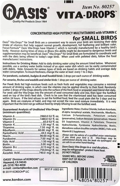 Vita Drops Small Bird Multivitamin Liquid 2oz Parakeet Canary Finch Care