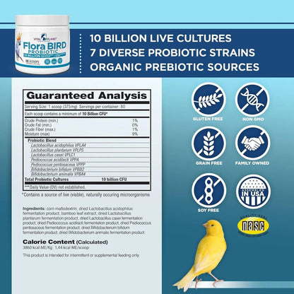 Vital Planet Flora Bird Probiotic Powder, 10 Billion CFU, 7 Strains