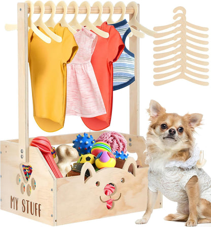 Wooden Dog Closet Organizer with Toy Bin, Pink and White