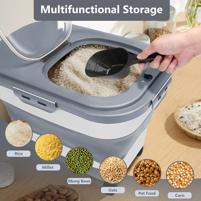 Collapsible Pet Food Container with Wheels, Up to 20 lb, Gray