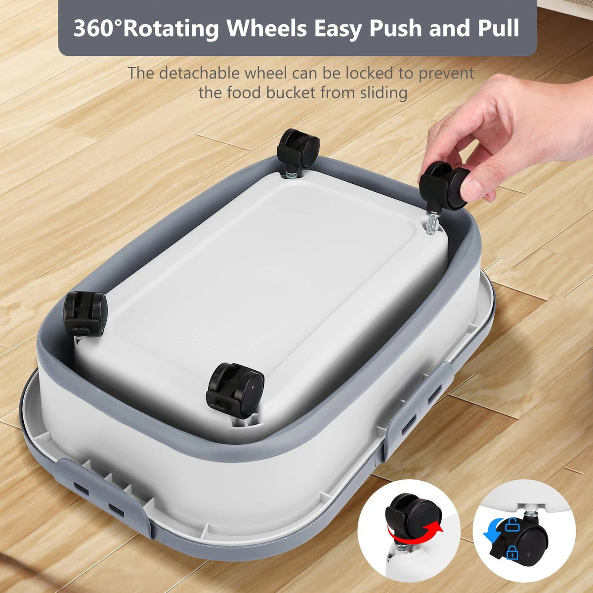 Collapsible Pet Food Container with Wheels, Up to 20 lb, Gray
