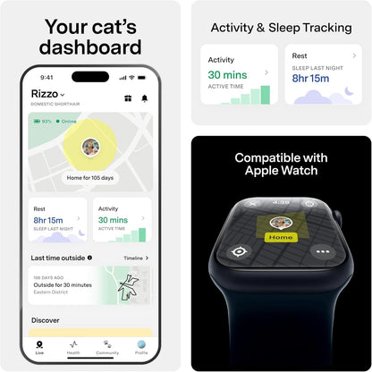 Fi app activity and sleep tracking, with Apple Watch view
