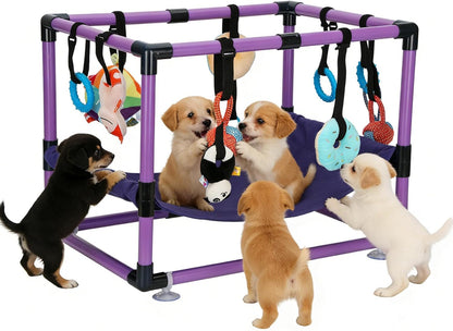 Indoor Puppy Play Gym with Hammock and 8 Toys