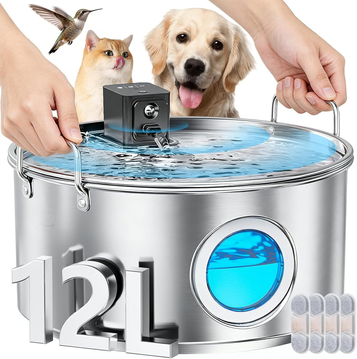 Wireless Stainless Steel Dog Fountain, 3.4 Gallon