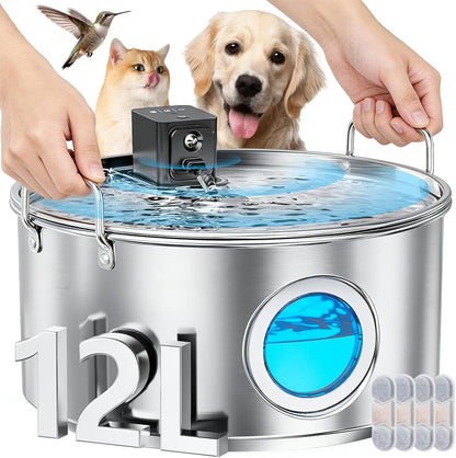 Wireless Stainless Steel Dog Fountain, 3.4 Gallon