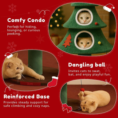Condo, dangling ball and reinforced base of Christmas cat tower