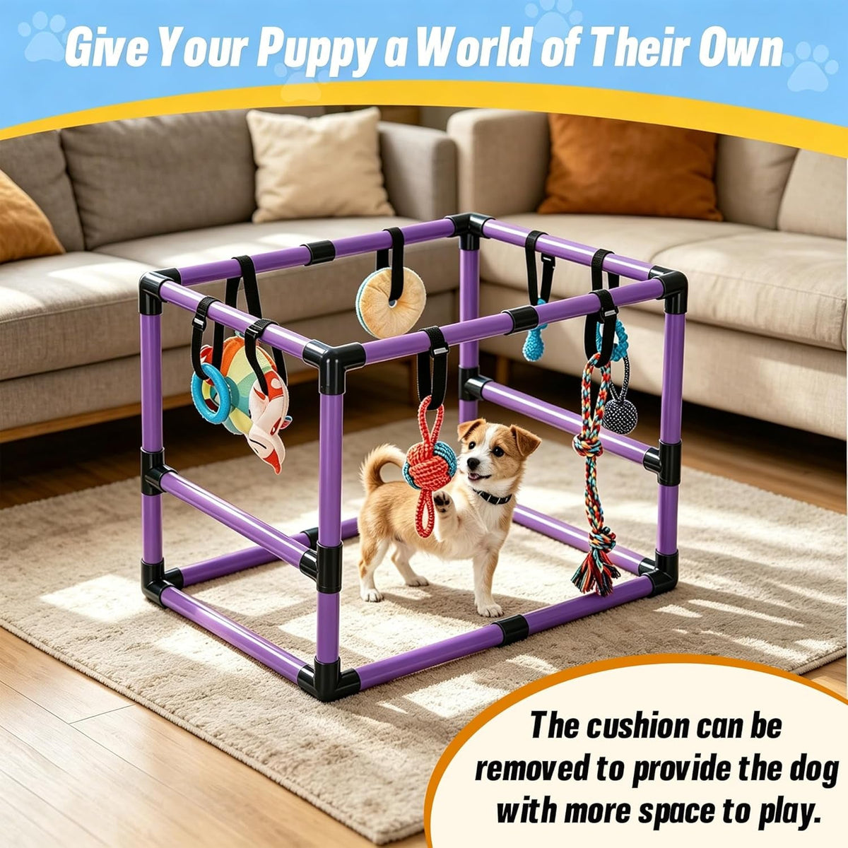 Indoor Puppy Play Gym with Hammock and 8 Toys