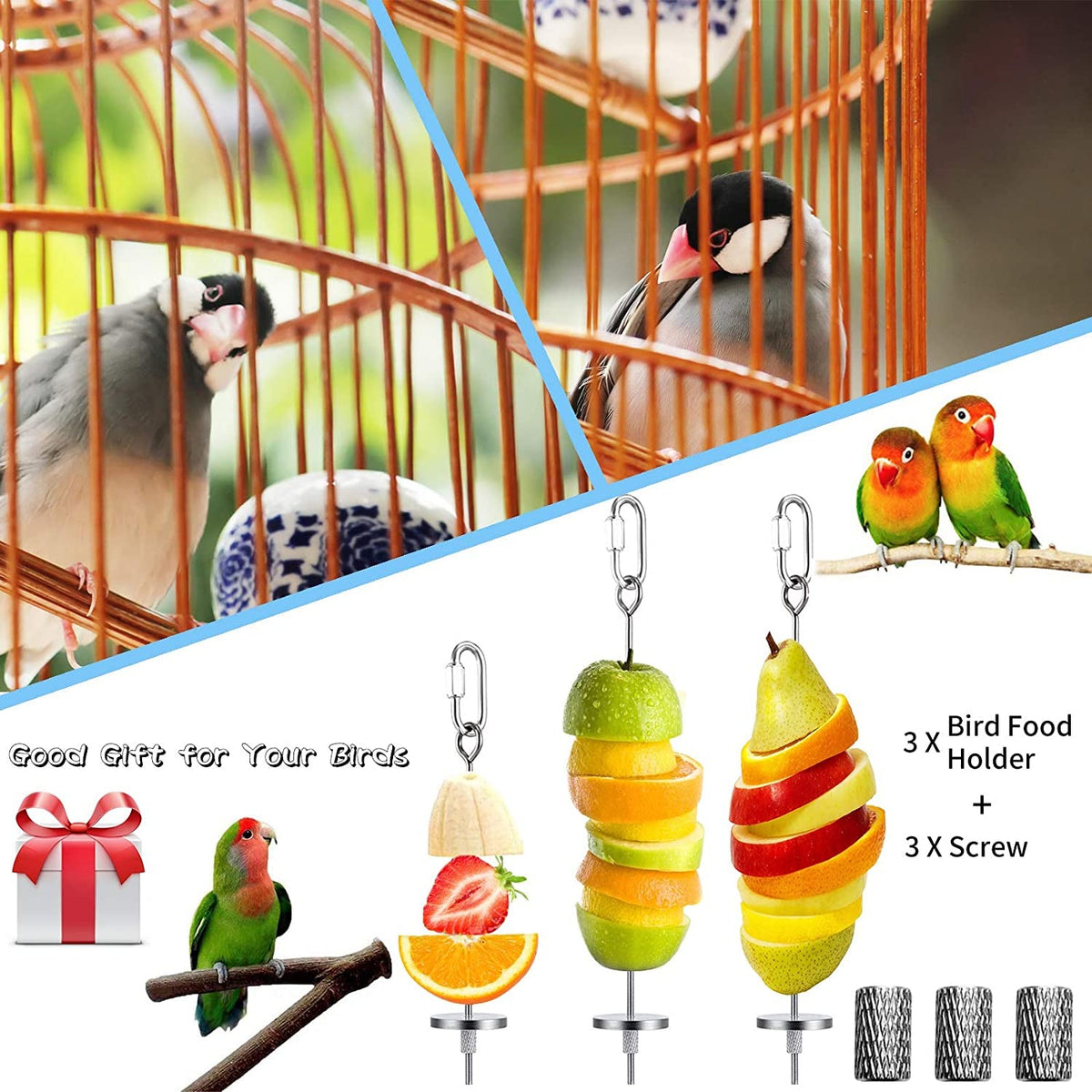 Stainless Steel Bird Food Skewers, 3 Pack