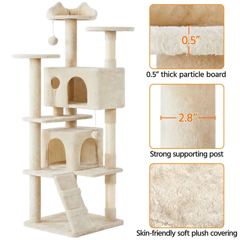 70 in Double Condo Cat Tree with Scratching Posts, Cream