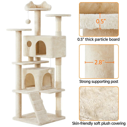 70 in Double Condo Cat Tree with Scratching Posts, Cream