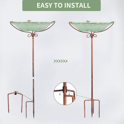 26 in Glass Birdbath and Feeder with Garden Stake