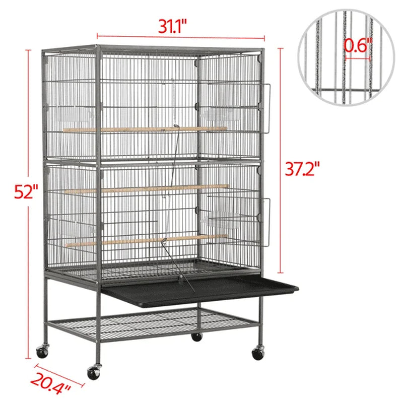 52 in Rolling Bird Cage with 3 Perches and 4 Feeders