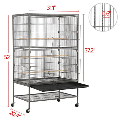 52 in Rolling Bird Cage with 3 Perches and 4 Feeders