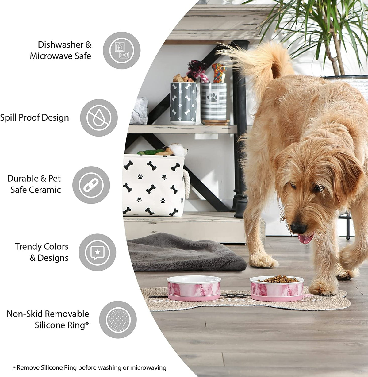 Ceramic Pet Bowl Set, Medium, 2 Piece, Gray