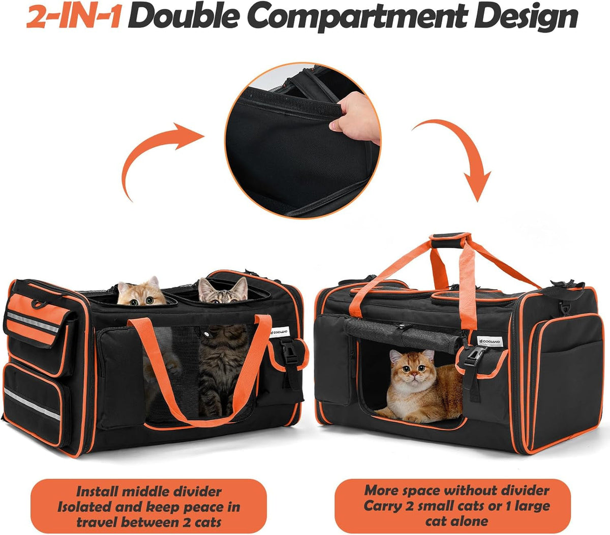 Expandable Extra Large Cat Carrier with Litter Box, 2 Cats
