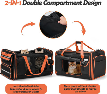 Expandable Extra Large Cat Carrier with Litter Box, 2 Cats
