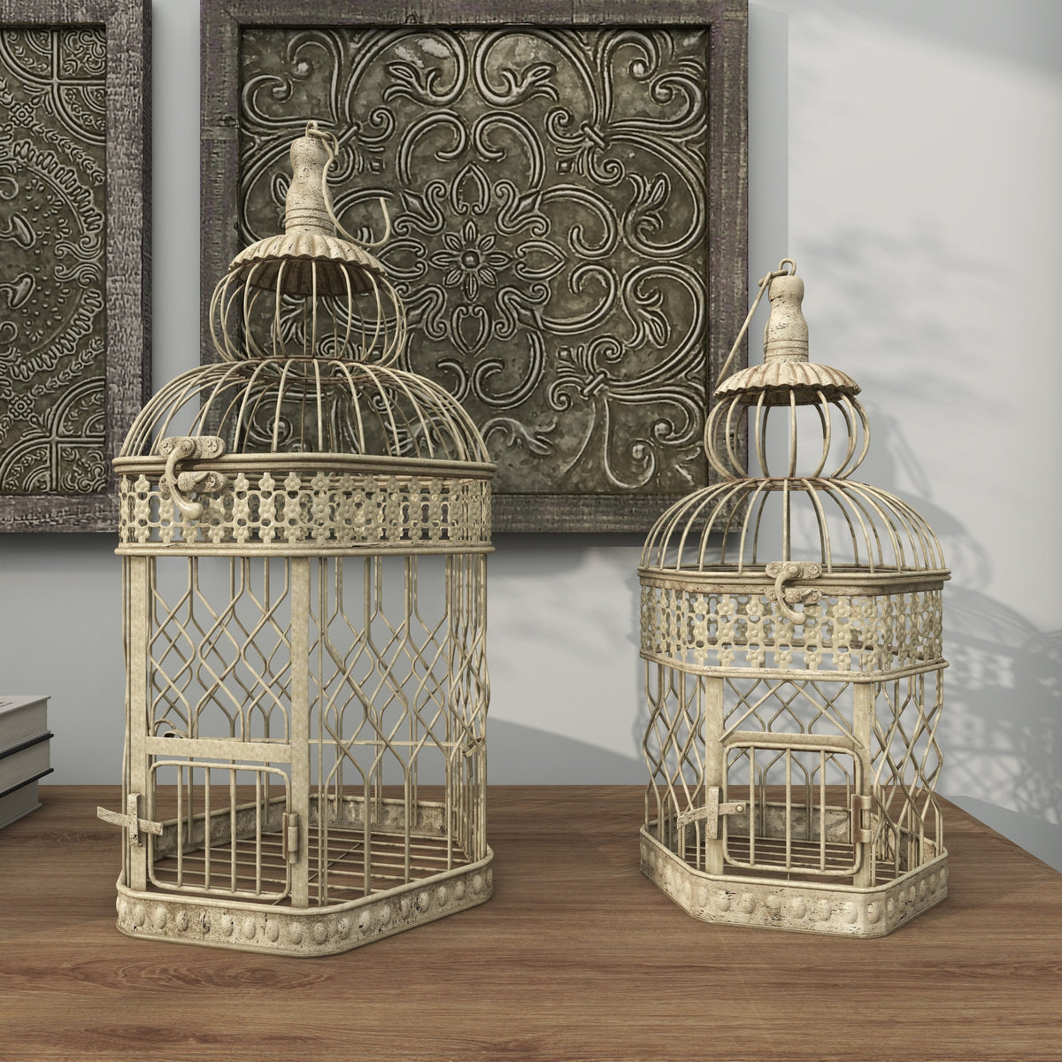 Vintage Metal Birdcage, Cream, Set of 2