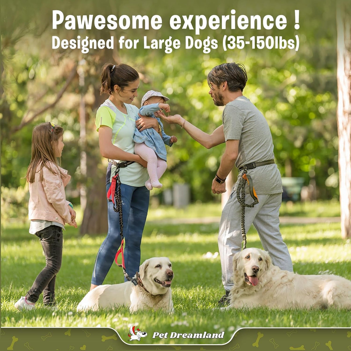 Hands-Free Dog Leash for Large Dogs, Adjustable Waist Belt