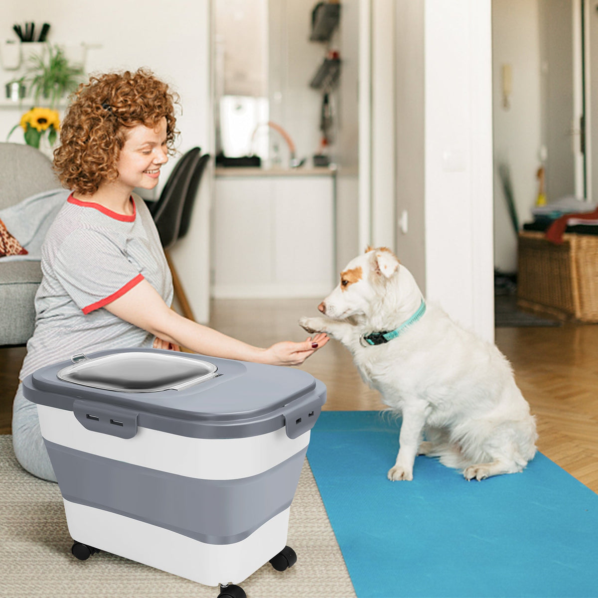 Collapsible Pet Food Container with Wheels, Up to 20 lb, Gray