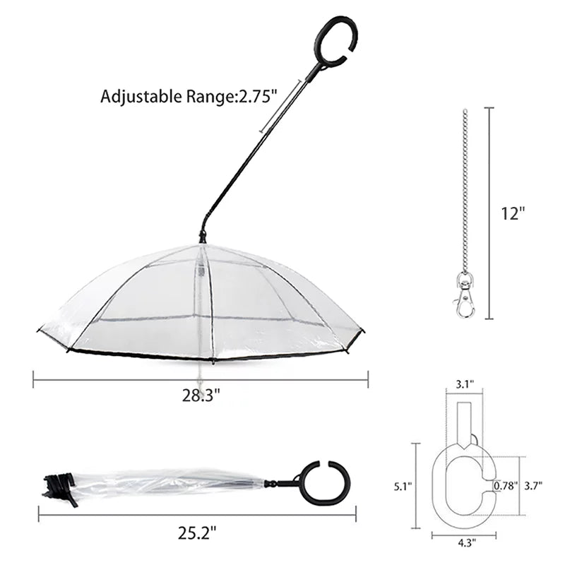 Dog Umbrella with Flexible Handle and Lead