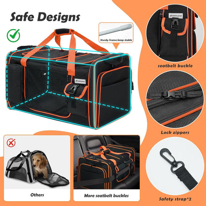 Expandable Extra Large Cat Carrier with Litter Box, 2 Cats