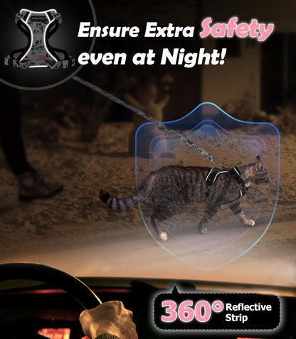 Adjustable Cat Harness and Leash Set with Reflective Trim