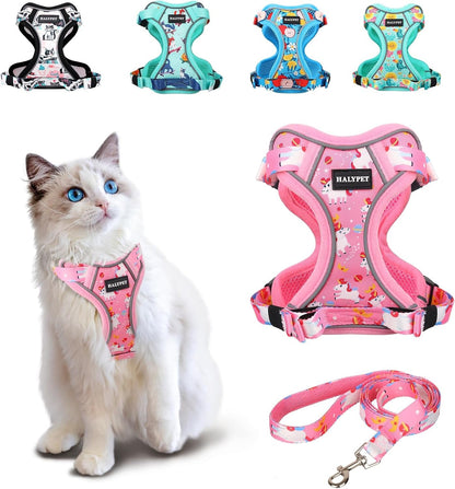 Adjustable Cat Harness and Leash Set with Reflective Trim