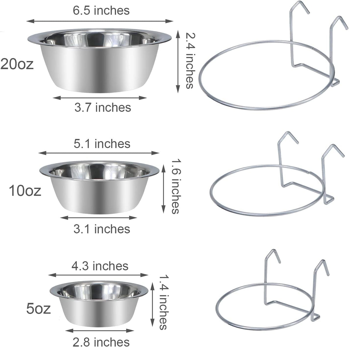 Stainless Steel Hanging Cage Bowls for Birds, Small