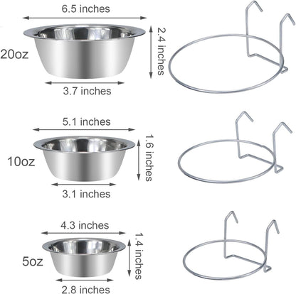 Stainless Steel Hanging Cage Bowls for Birds, Small