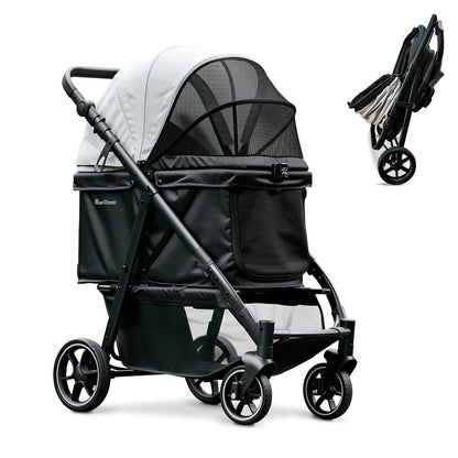 4-Wheel Foldable Pet Stroller with Removable Carrier, 33 lbs