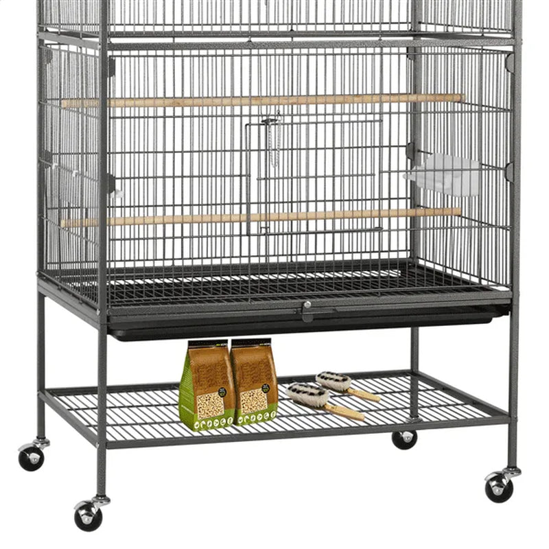 52 in Rolling Bird Cage with 3 Perches and 4 Feeders