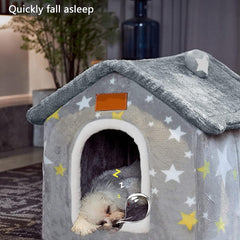 Foldable Memory Foam Dog House Bed, Washable Cover