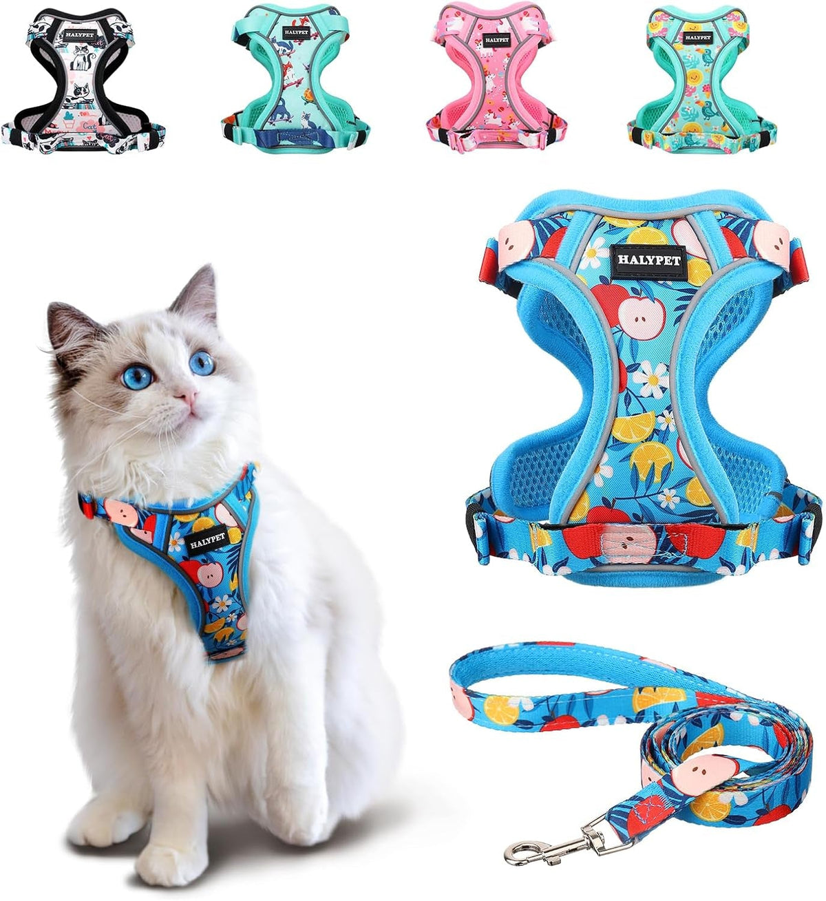 Adjustable Cat Harness and Leash Set with Reflective Trim