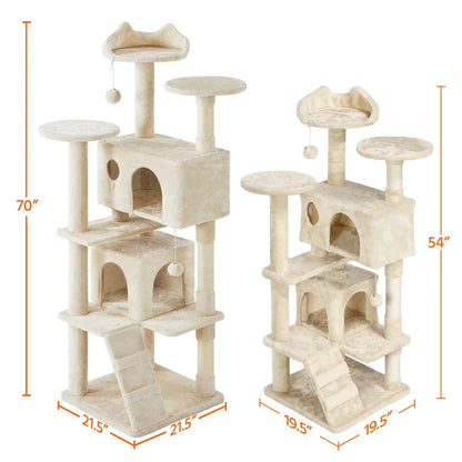 70 in Double Condo Cat Tree with Scratching Posts, Cream