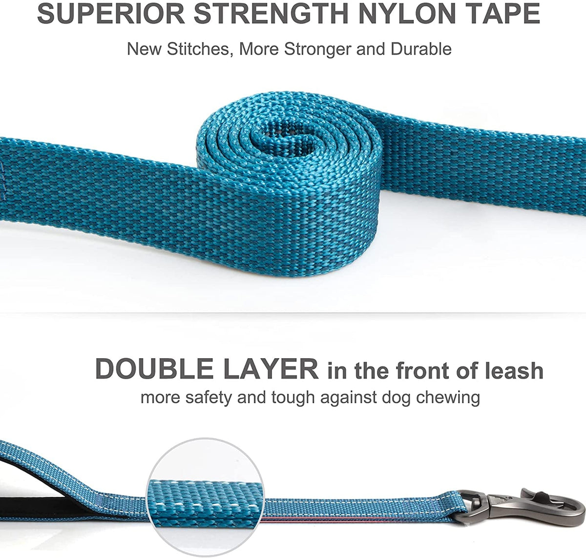 5 FT Heavy Duty Dog Leash with 2 Comfortable Padded Handles