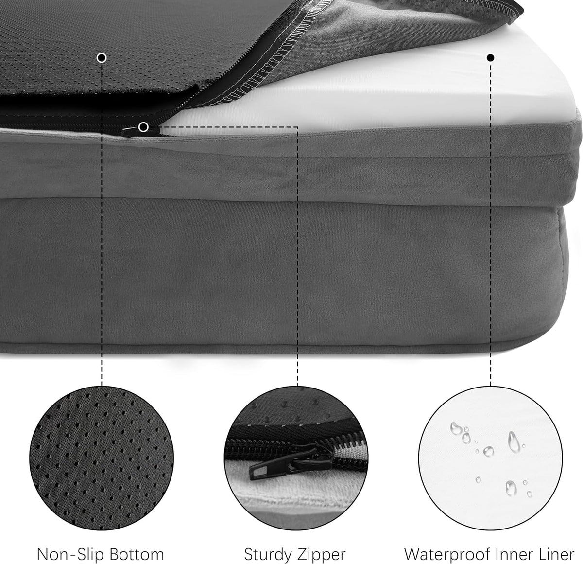 Orthopedic Bolster Dog Bed with Waterproof Liner