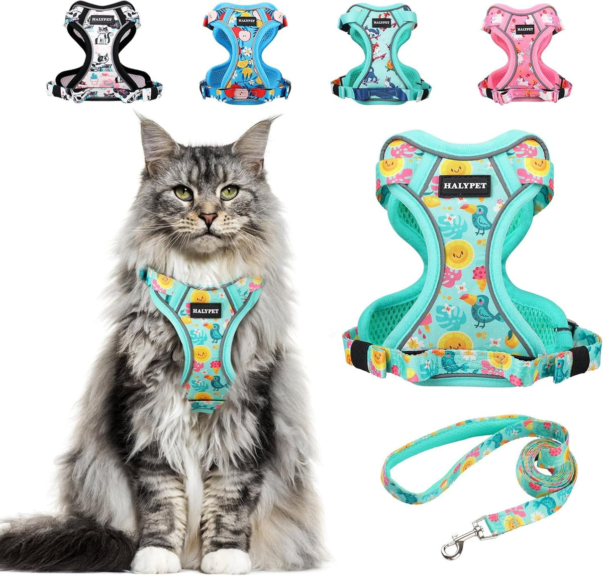 Adjustable Cat Harness and Leash Set with Reflective Trim