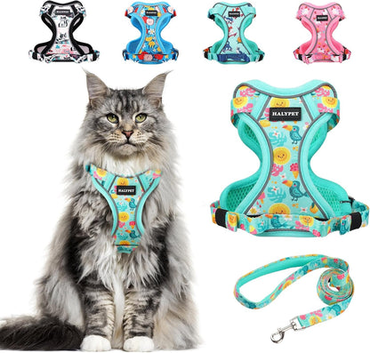 Adjustable Cat Harness and Leash Set with Reflective Trim