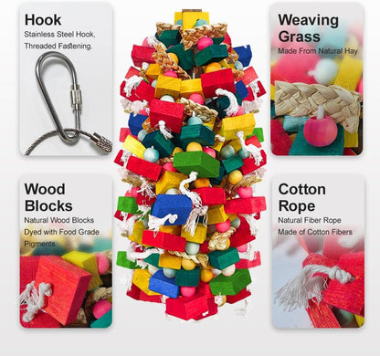 Natural Wood and Cotton Parrot Toy Bundle, 2 Pack