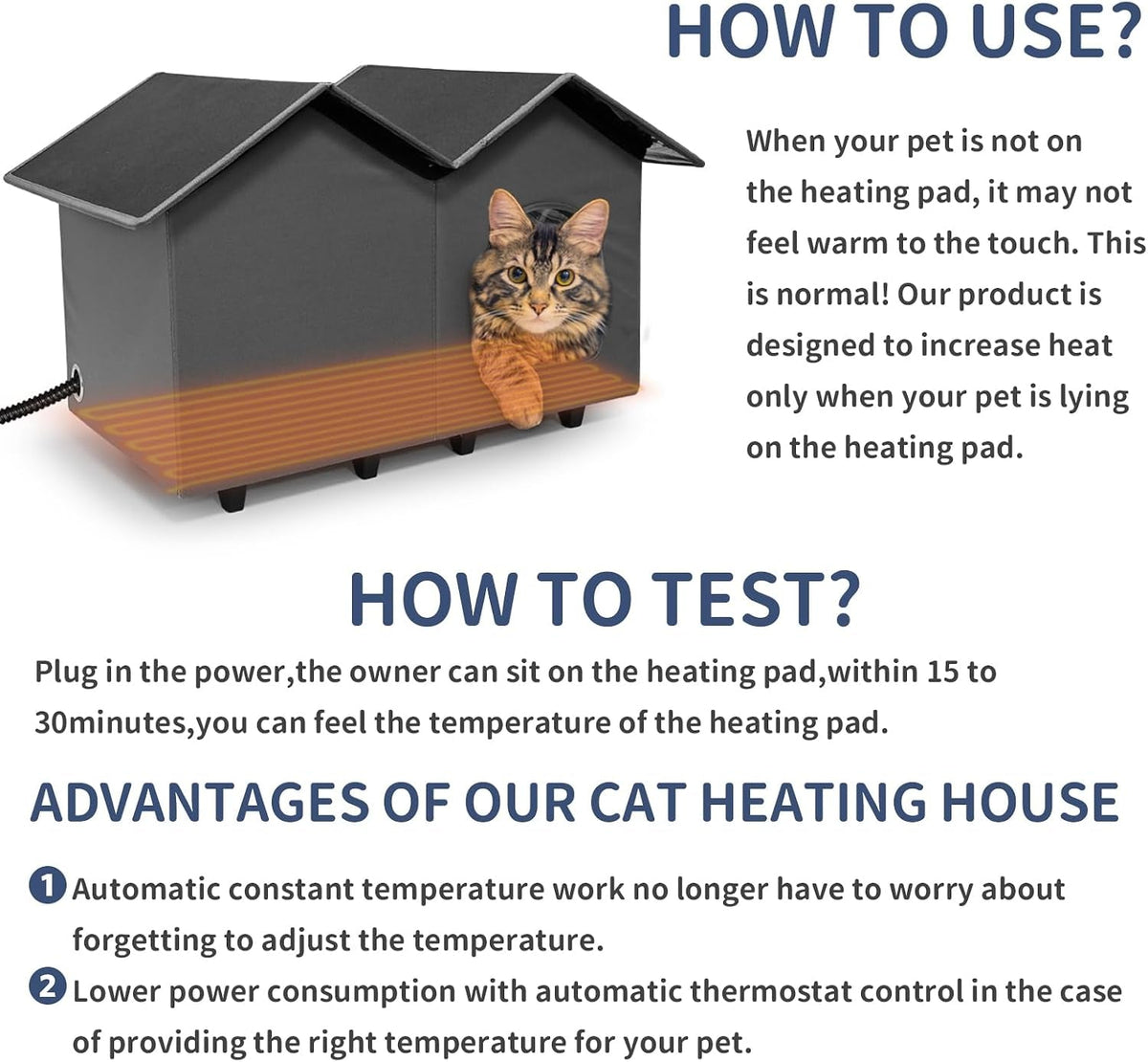 How to use and test the heated cat house pad
