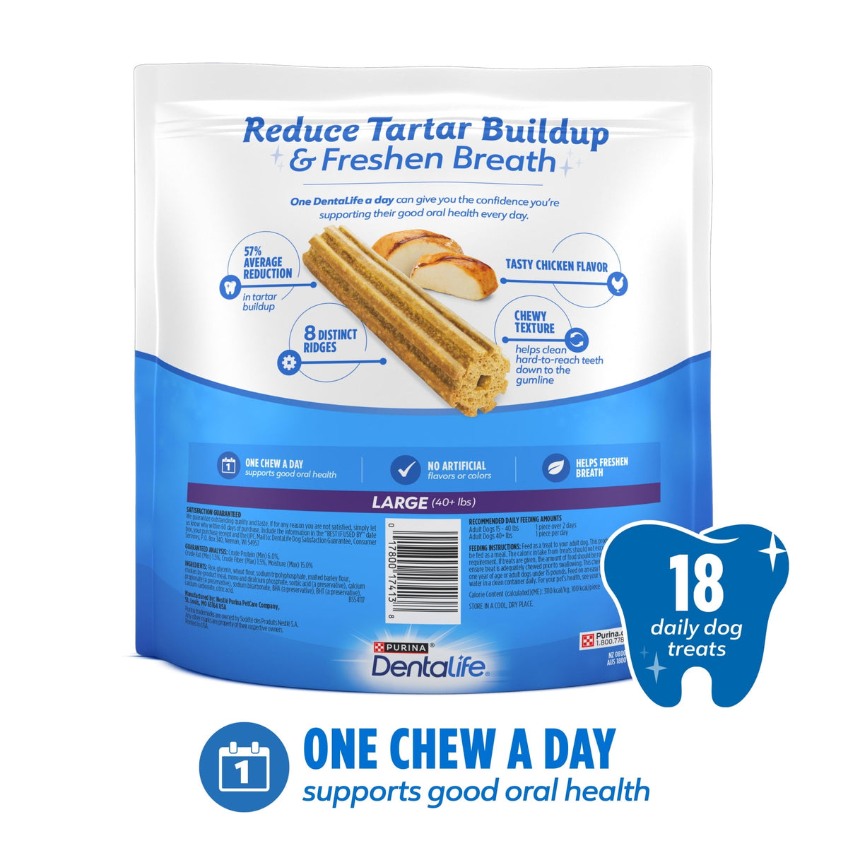 Purina DentaLife Dental Chews for Large Dogs, 18 Count, 20.7 oz