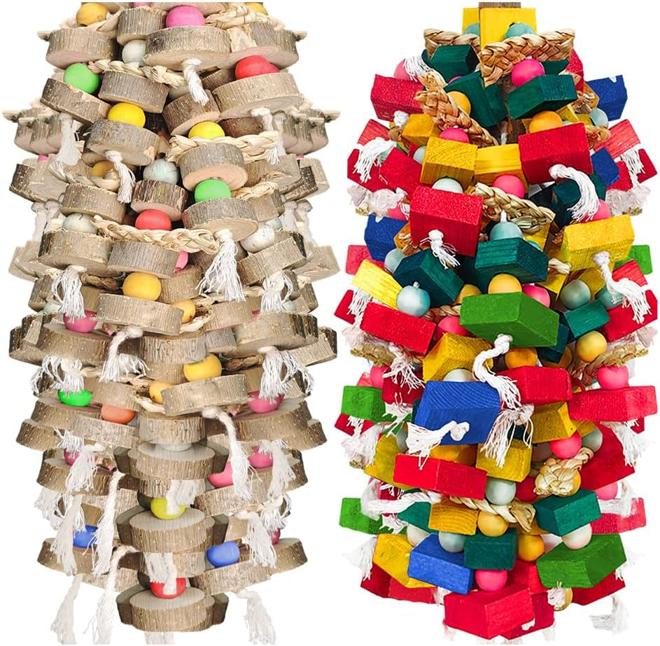 Natural Wood and Cotton Parrot Toy Bundle, 2 Pack