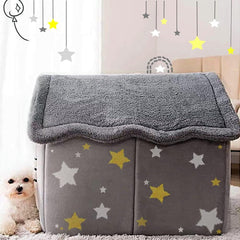 Foldable Memory Foam Dog House Bed, Washable Cover