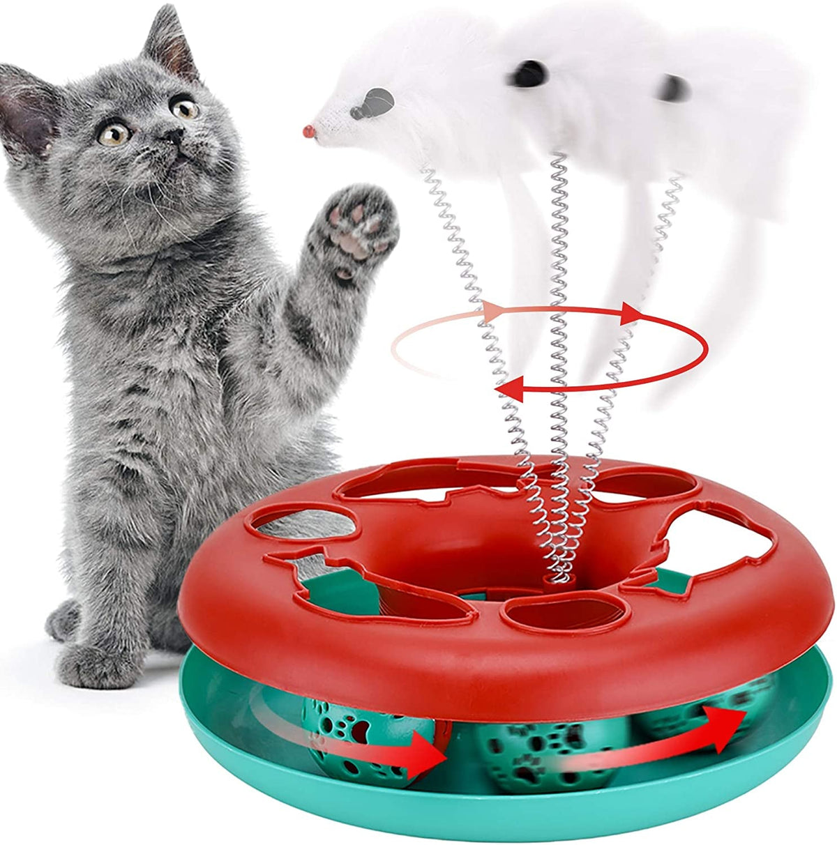 Interactive Cat Toy Set, Track Tower with Mouse and Balls