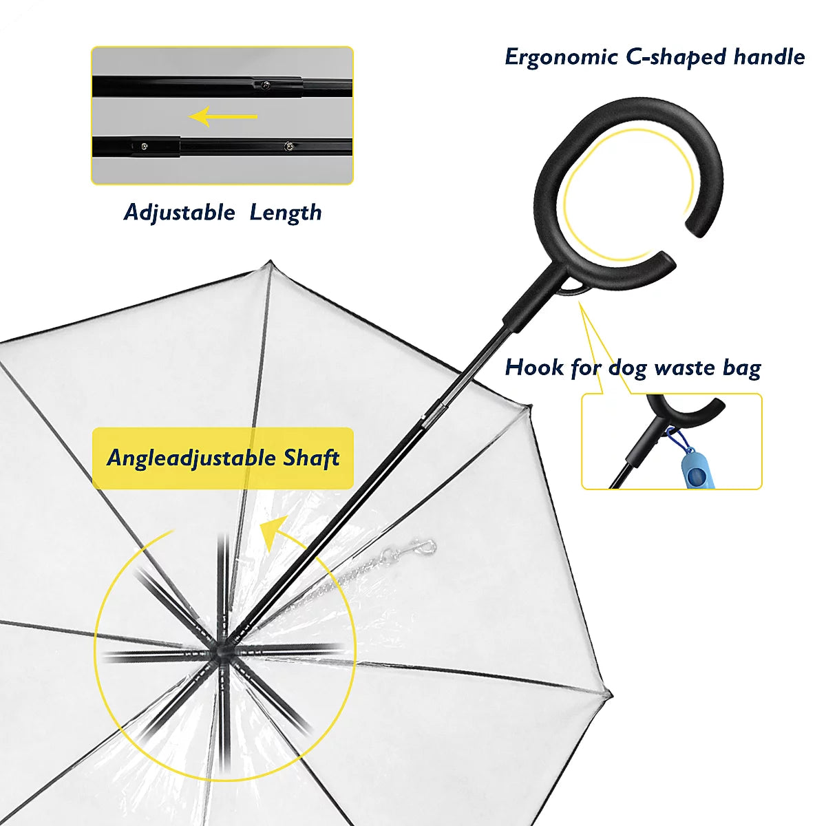 Dog Umbrella with Flexible Handle and Lead