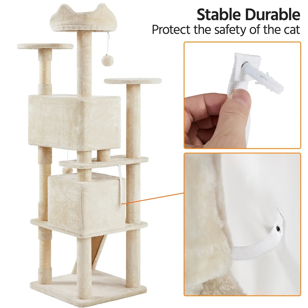 70 in Double Condo Cat Tree with Scratching Posts, Cream