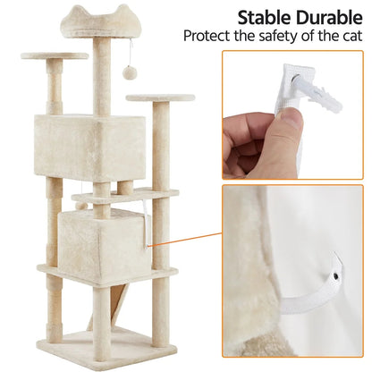 70 in Double Condo Cat Tree with Scratching Posts, Cream