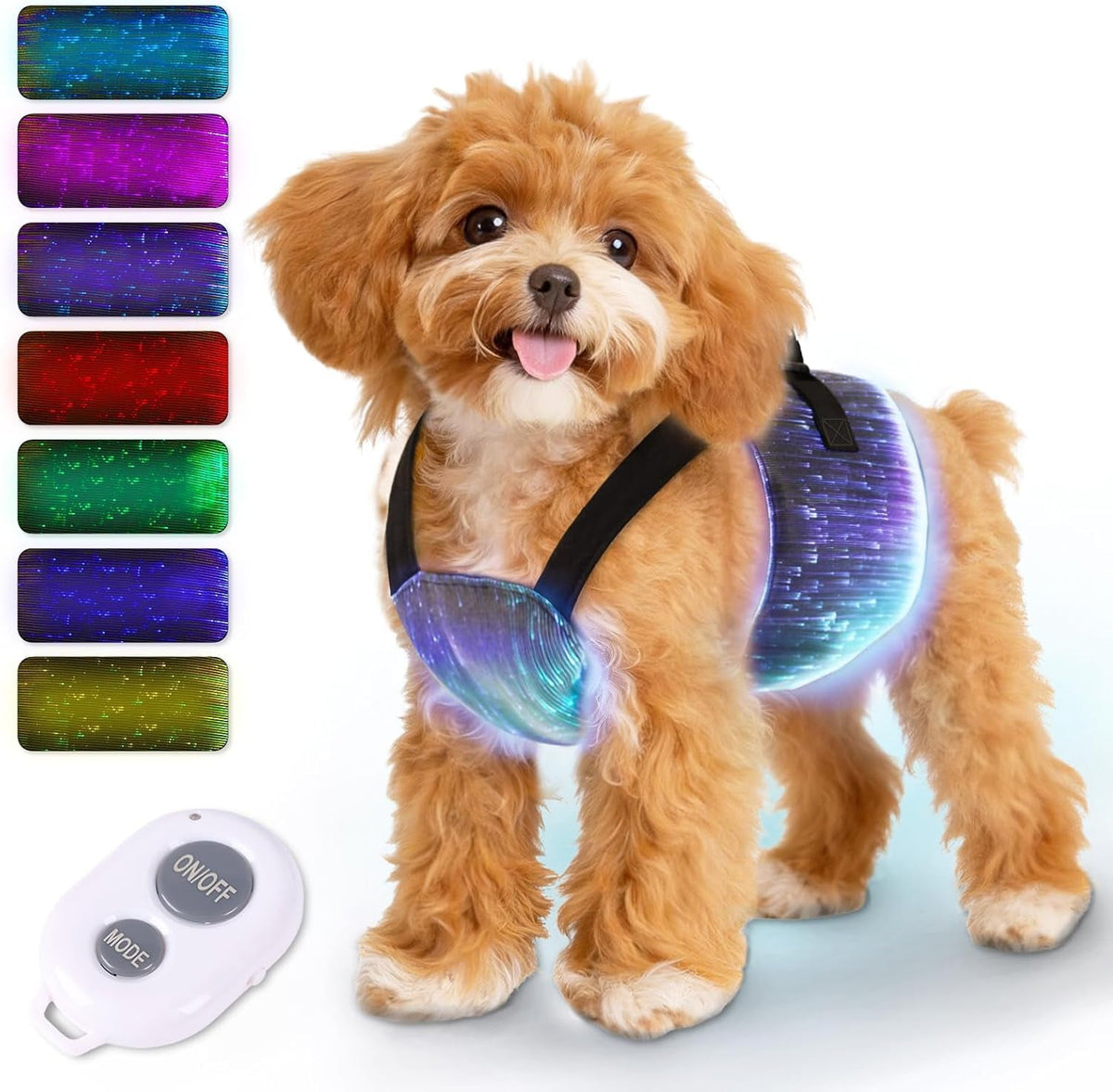 LED Fiber Optic Dog Harness with Remote for Small Pets